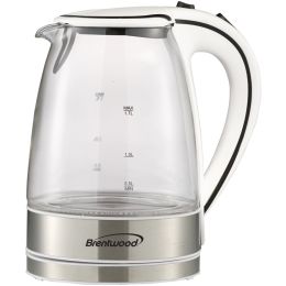 Glass Electric Kettle 1.7-Liter Cordless Tempered- (White)Brentwood Appliances KT-1900W