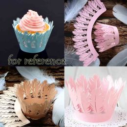 12 Pcs Cupcake Wrappings Hollow Cupcake Decoration Muffin Wraps, White Feather